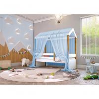 Cama Montessori Cabana Solteiro Com Colchão E Dossel Azul - 2