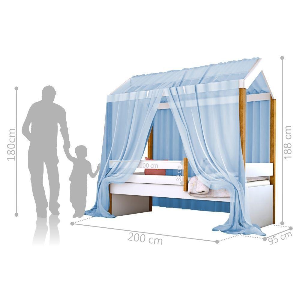 Cama Montessori Cabana Solterio Com Dossel Azul - 3