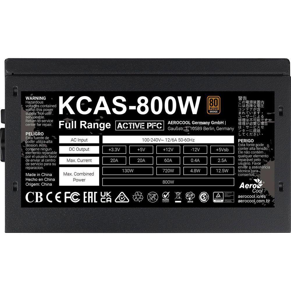 Fonte Gamer Atx Aerocool Kcas 800w, 80 Plus Bronze, Pfc Ativo - 9