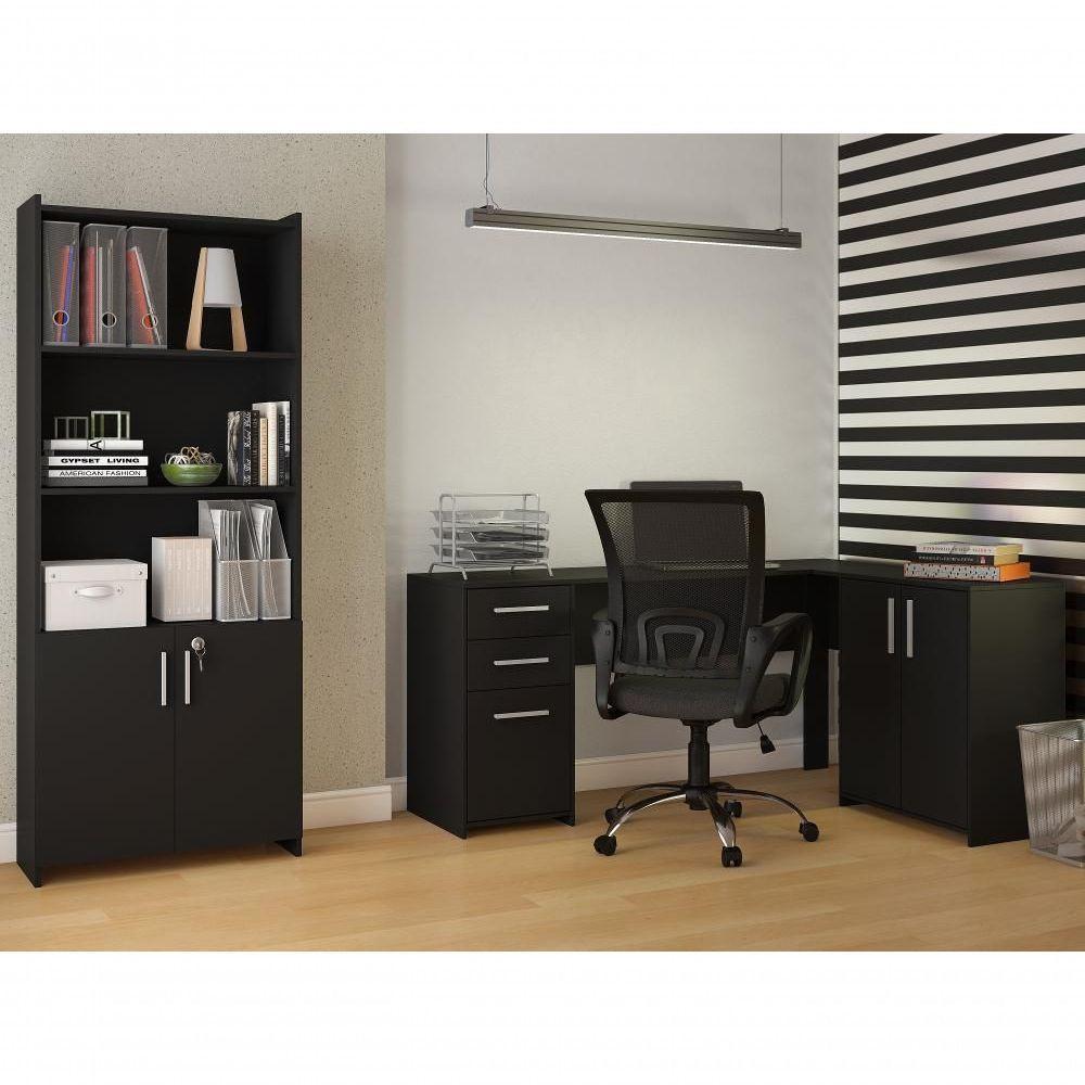 Conjunto Para Escritório 2 Peças Com Mesa E Armário Preto - 1