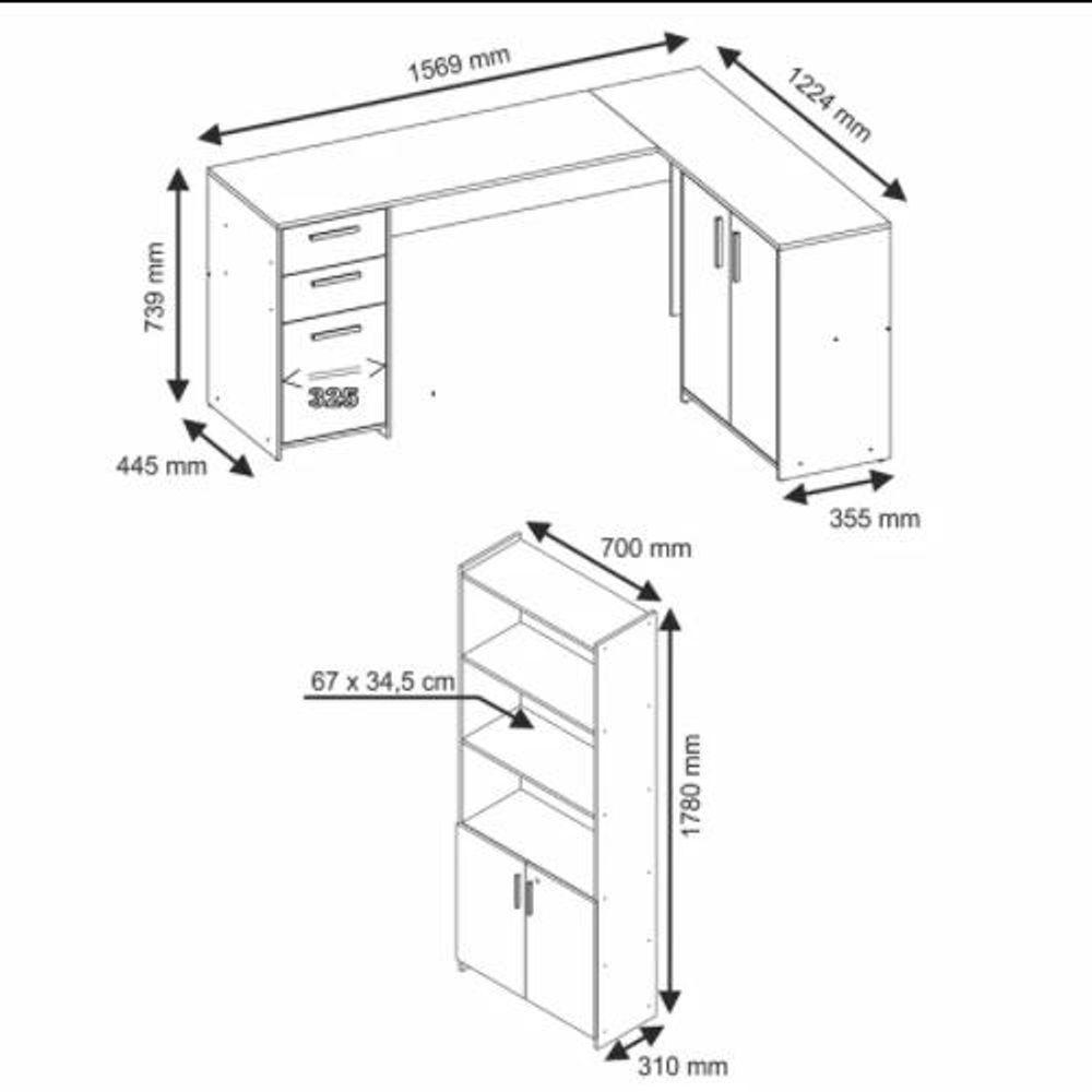Conjunto Para Escritório 2 Peças Com Mesa E Armário Preto - 2