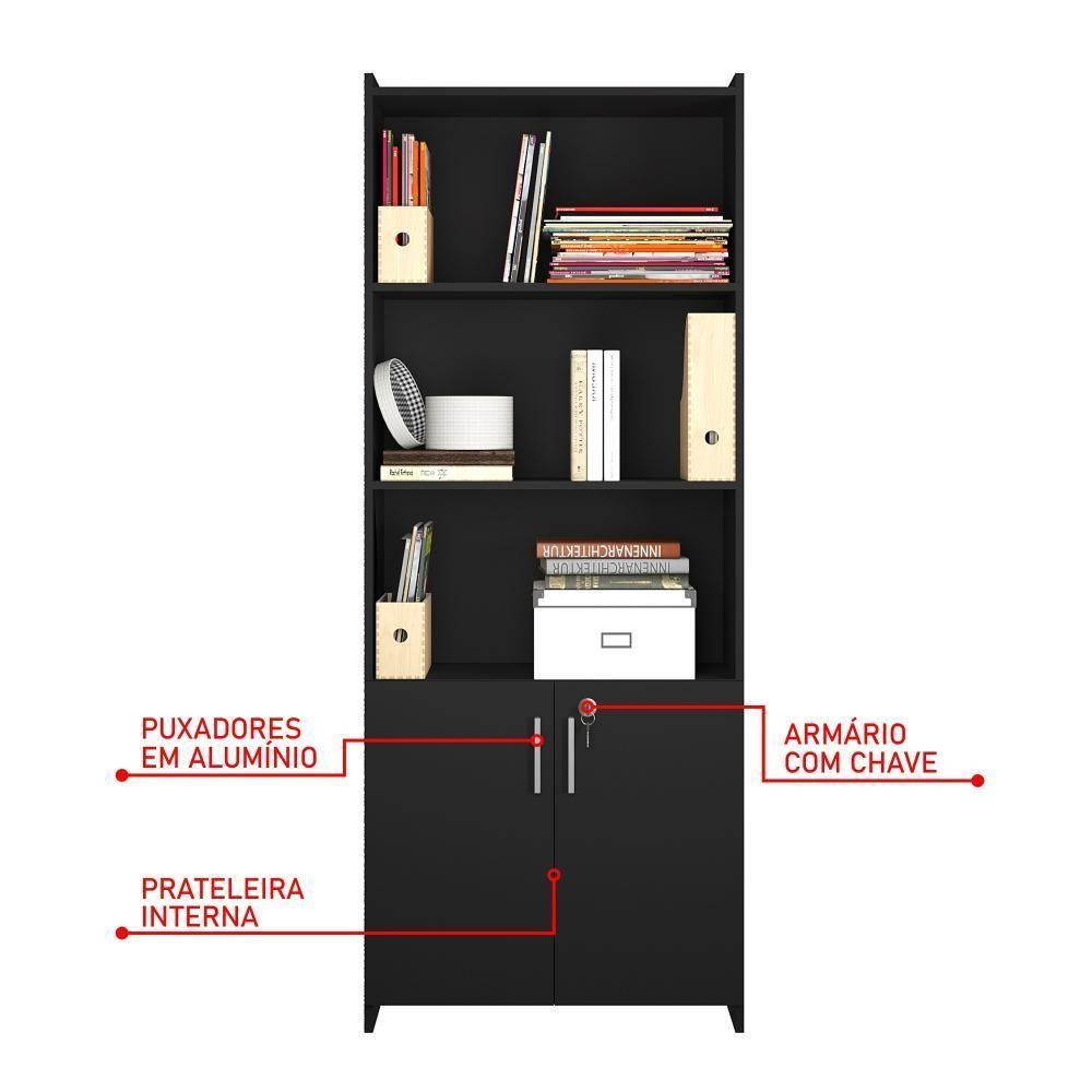 Conjunto Para Escritório 2 Peças Com Mesa E Armário Preto - 3