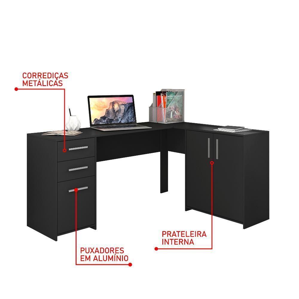 Conjunto Para Escritório 2 Peças Com Mesa E Armário Preto - 4