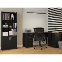 Conjunto Para Escritório 2 Peças Com Mesa E Armário Preto - 1