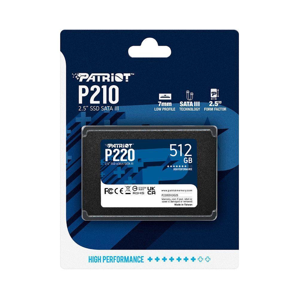 Ssd 512gb Patriot P210, 2.5" Sata Iii 6gb/s, Leitura 520mb/s, Gravação 430mb/s - P210s512g25 - 2