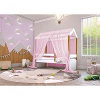 Cama Montessori Cabana Solteiro Com Dossel Rosa - 2