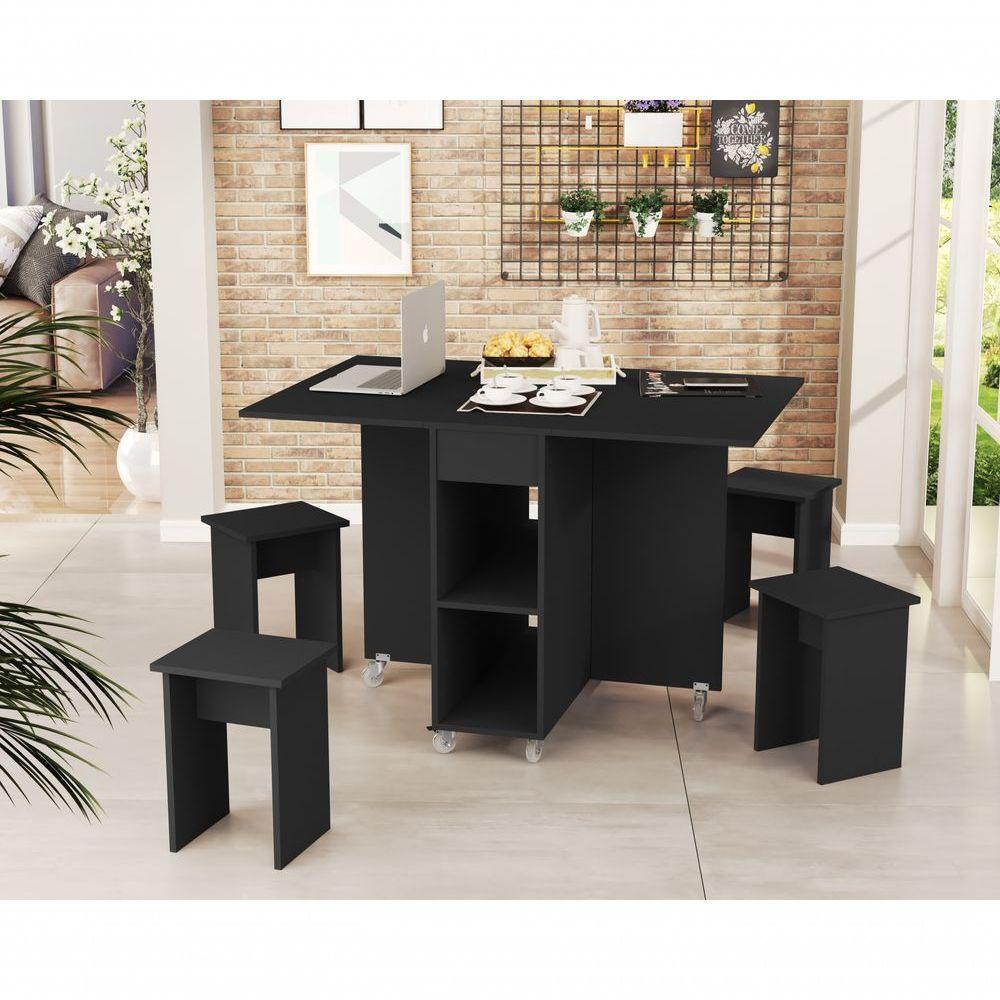 Mesa Retrátil Com Banquetas Preto - 3