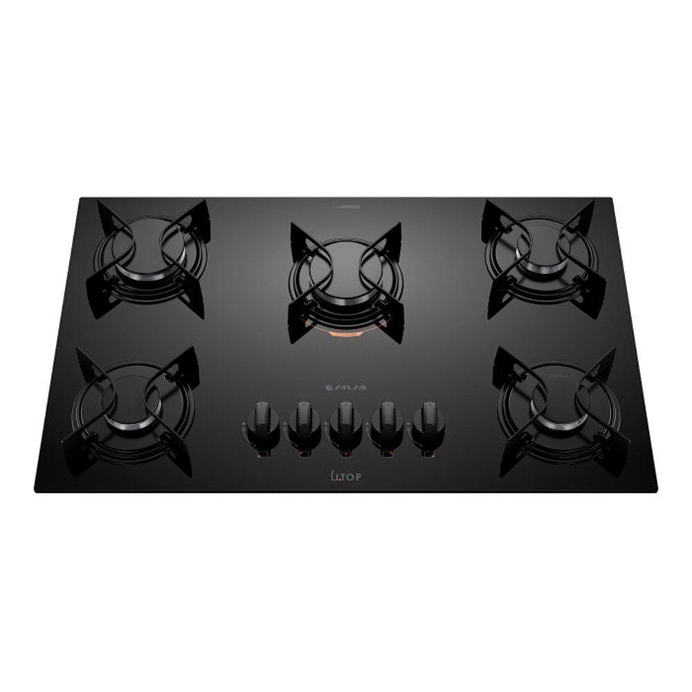 Cooktop 5 Bocas Preto Com Mesa De Vidro Atlas U Top Preto Bivolt - 1