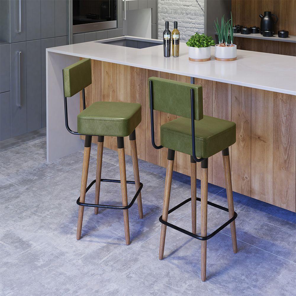 Conjunto 2 Banquetas Barcelona Tecido Sintético Verde - 1