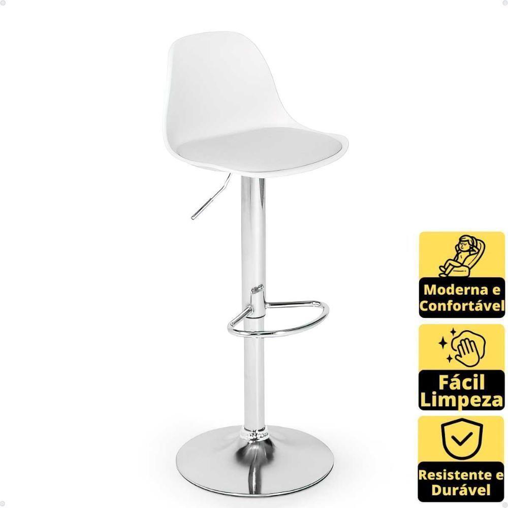 Kit 2 Banqueta Alta Leda Estofada Com Base Giratória E Regulagem De Altura - Branco - 3