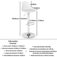Kit 2 Banqueta Alta Leda Estofada Com Base Giratória E Regulagem De Altura - Branco - 2