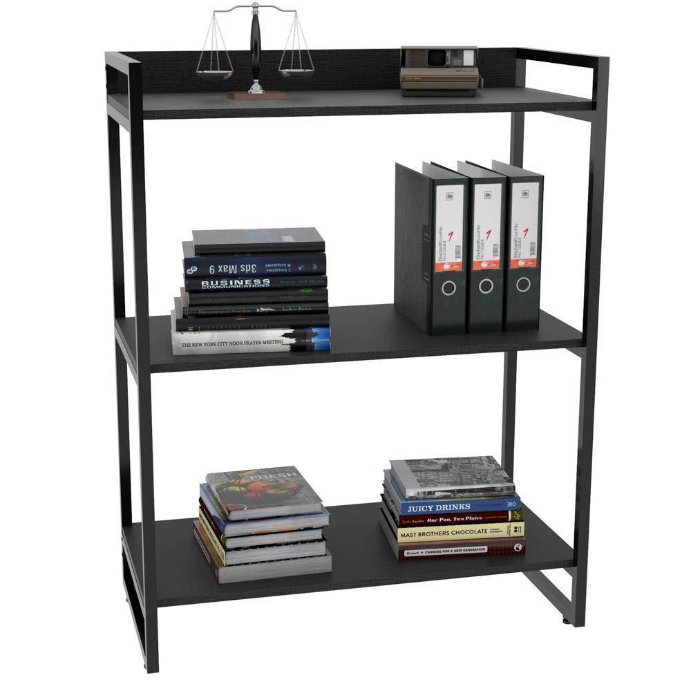 Estante Multiuso 3 Prateleiras Escritório Estilo Industrial Form C01 104X80 Cm Preto Onix - 1