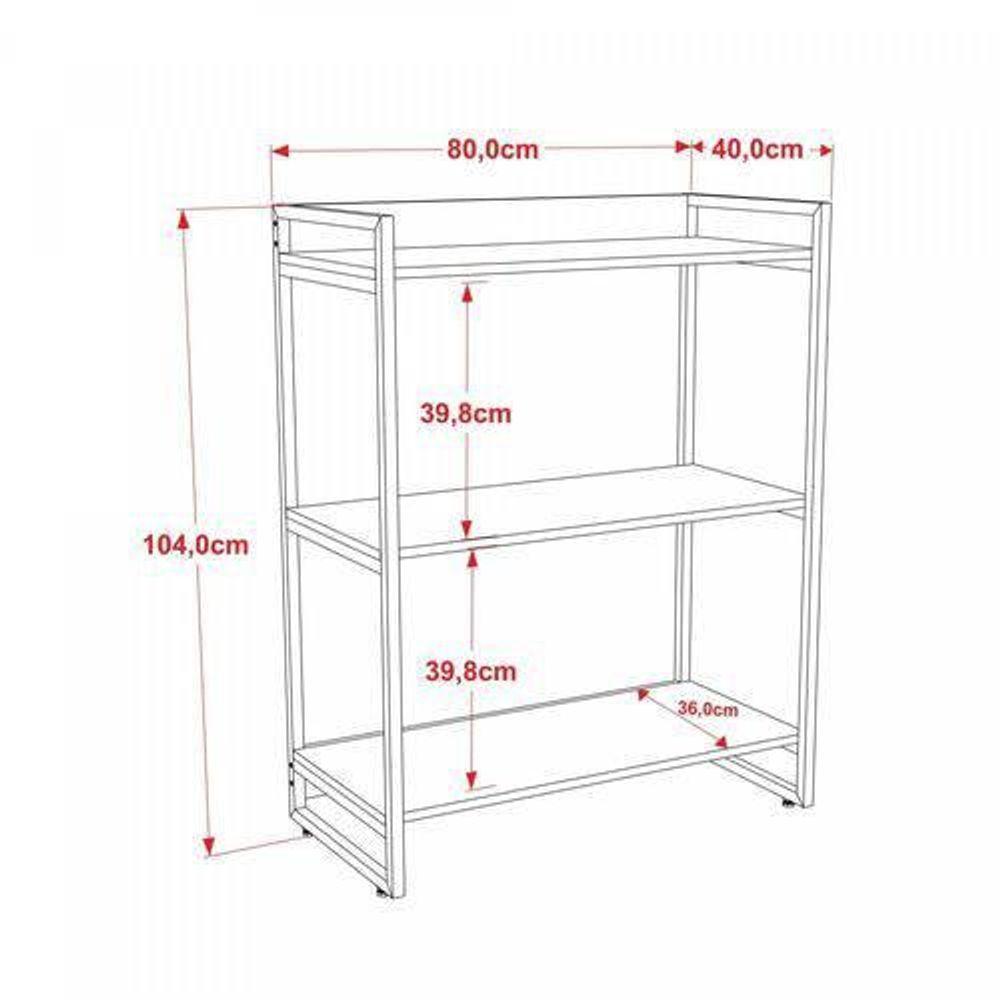 Estante Multiuso 3 Prateleiras Escritório Estilo Industrial Form C01 104X80 Cm Preto Onix - 3
