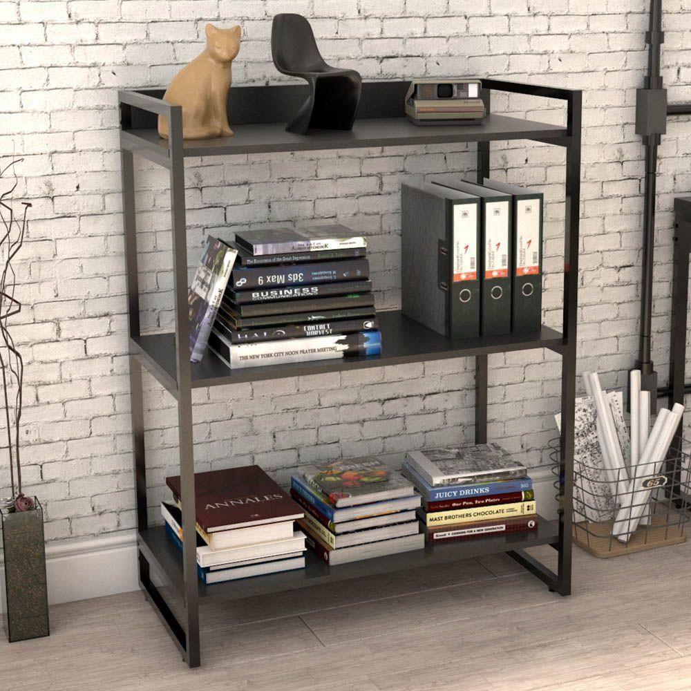 Estante Multiuso 3 Prateleiras Escritório Estilo Industrial Form C01 104X80 Cm Preto Onix - 5
