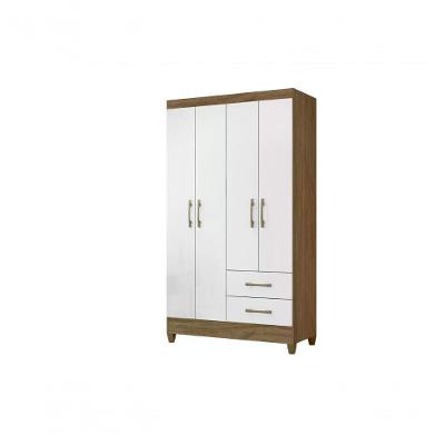 Guarda Roupa Solteiro Chile 4 Portas 2 Gavetas Naturale - Branco MDP Moval