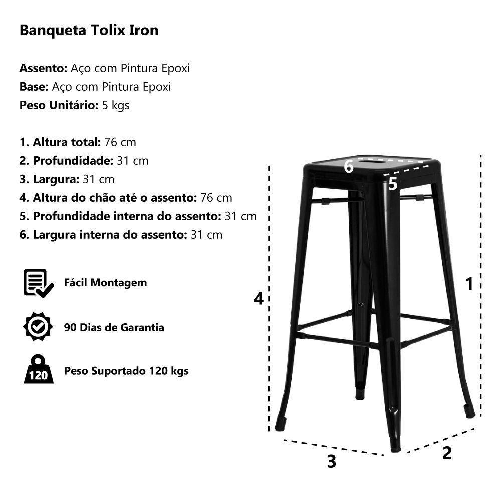 Kit 2 Banquetas Industrial Preto Fosco 76 Cm Aço Cozinha Bar - 2
