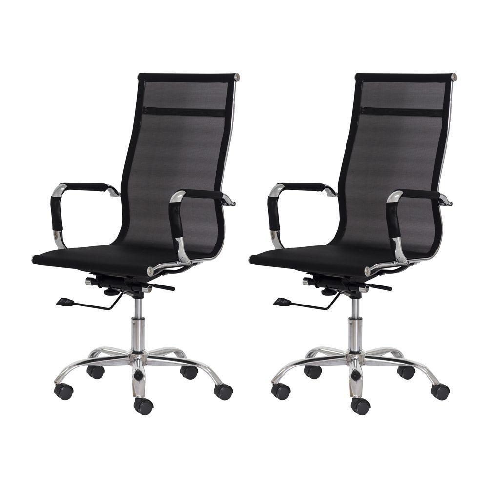 2 Cadeiras Escritório Mesh Presidente Preta Base Giratória - 1