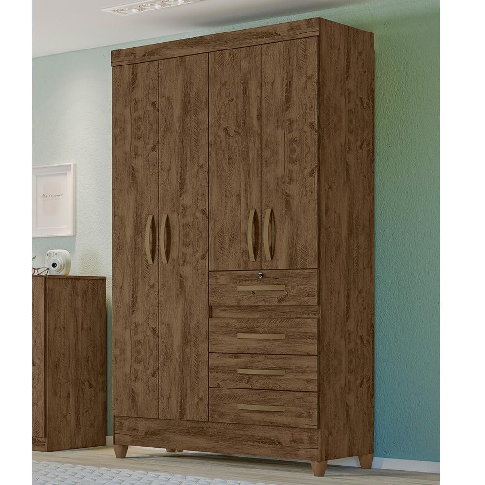 Guarda Roupa Solteiro 4 Portas 4 Gavetas Castanho - 1