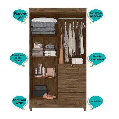 Guarda Roupa Solteiro Sobral 4 Portas de Bater 4 Gavetas Castanho Wood MDP Moval