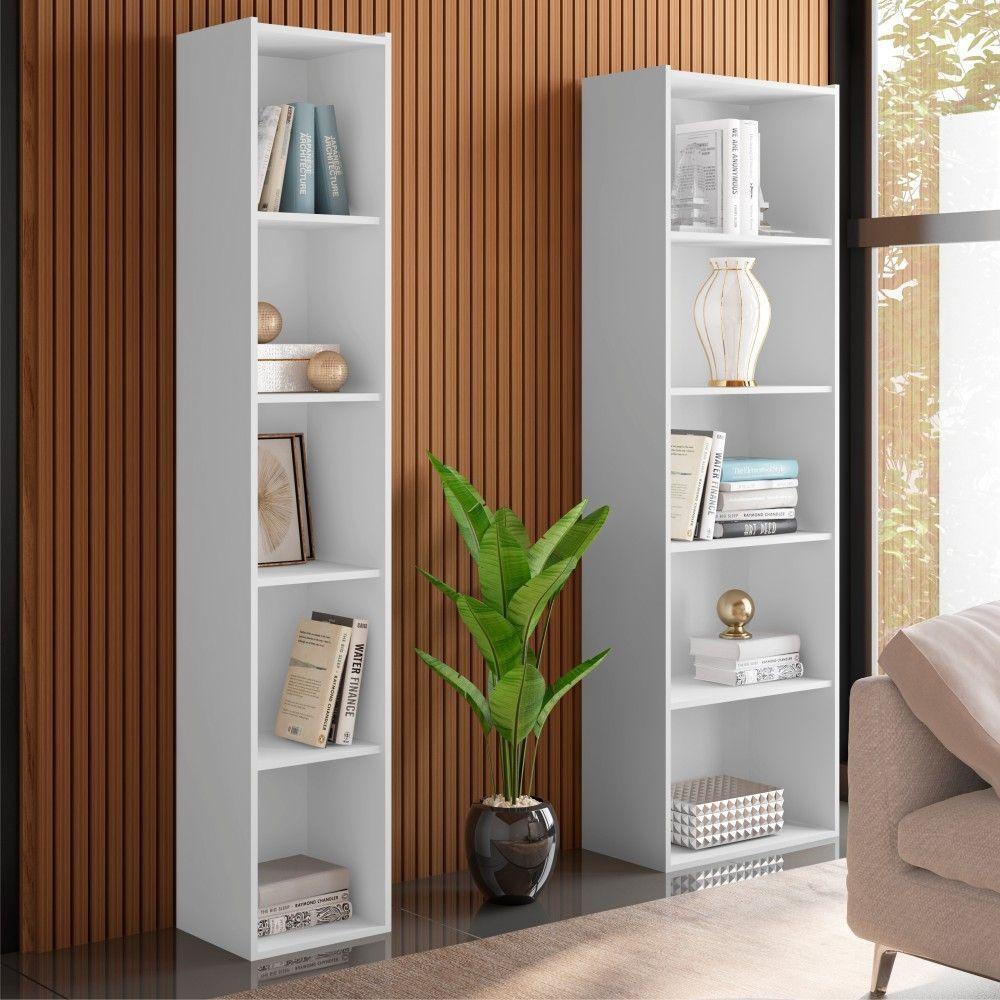 Conjunto Estante Livreiro 4 Prateleiras Julia Ruby Branco - 1