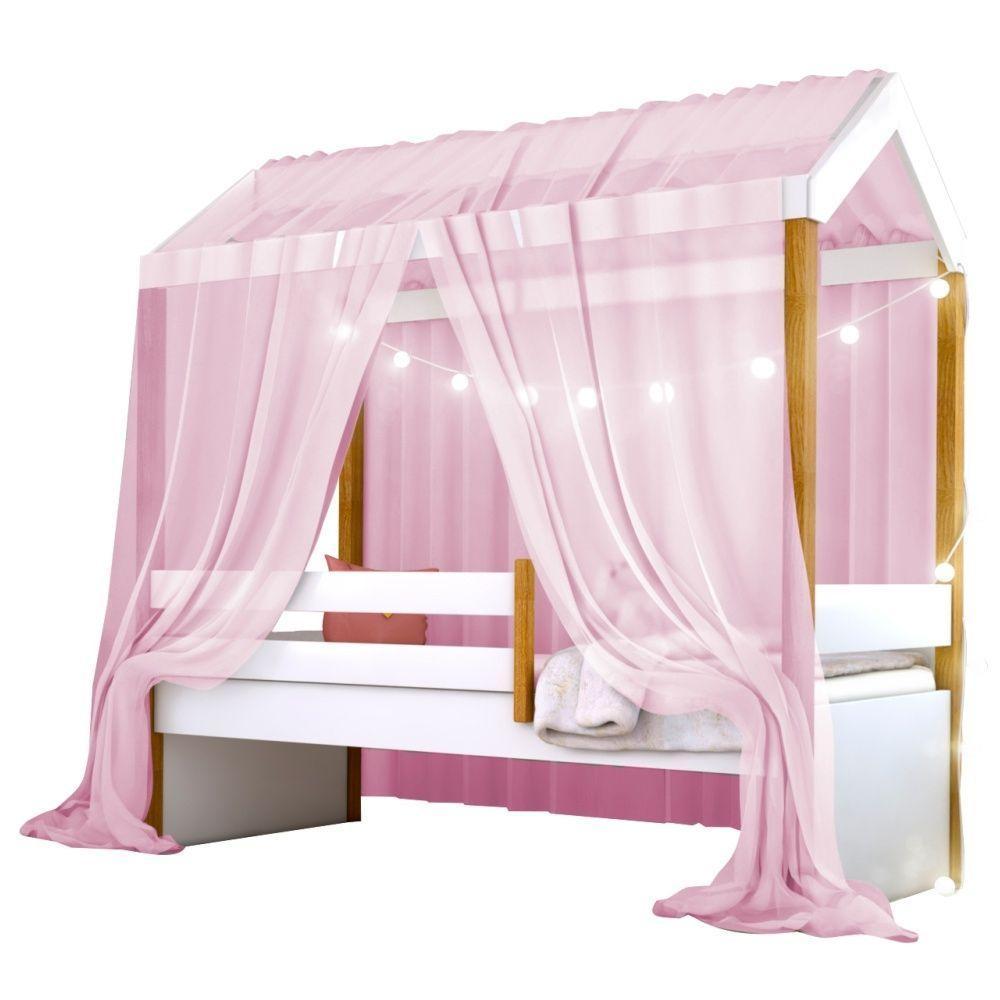 Cama Montessori Exclusiv Fio De Luz Colchão E Voal Rosa - 4