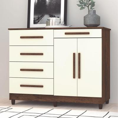 Cômoda Muskogee 5 Gavetas MDP com Puxadores em MDF Imbuia Champagne com Pés Retos