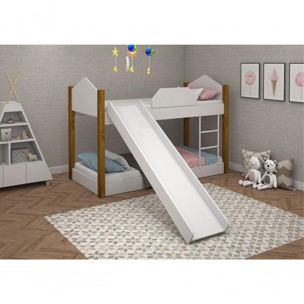 Beliche Infantil Branco E Mel C/ Colchões E Escorregador - 3