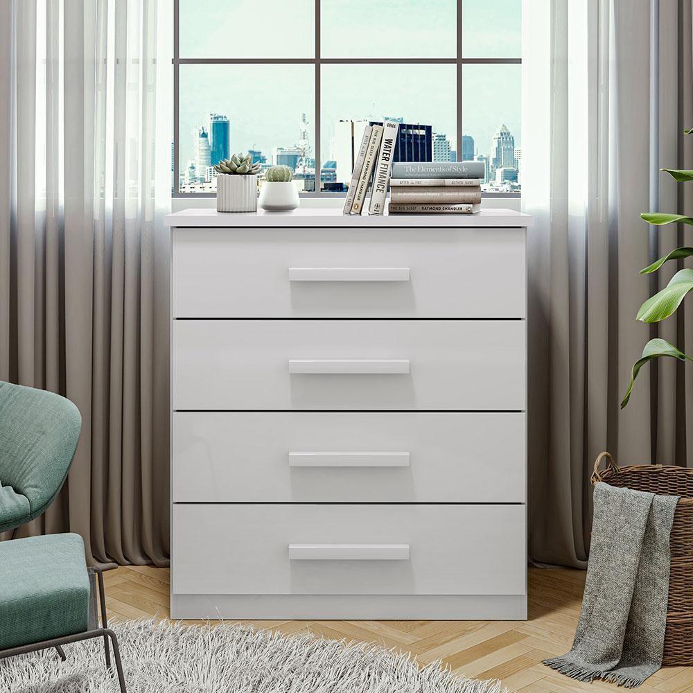 Cômoda De Madeira 4 Gavetas Branco Baião Lopas Branco - 4