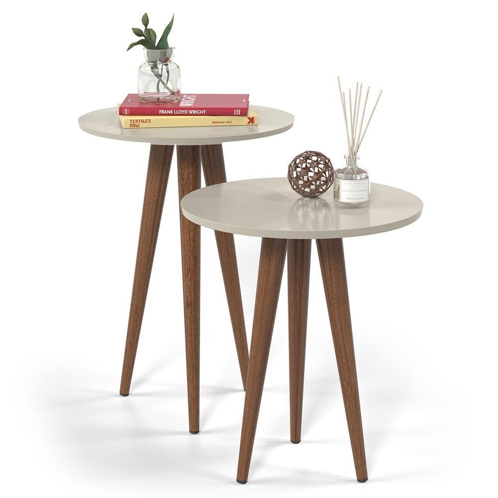 Conjunto 2 Mesas Apoio E Lateral Slim Patrimar Off White - 1