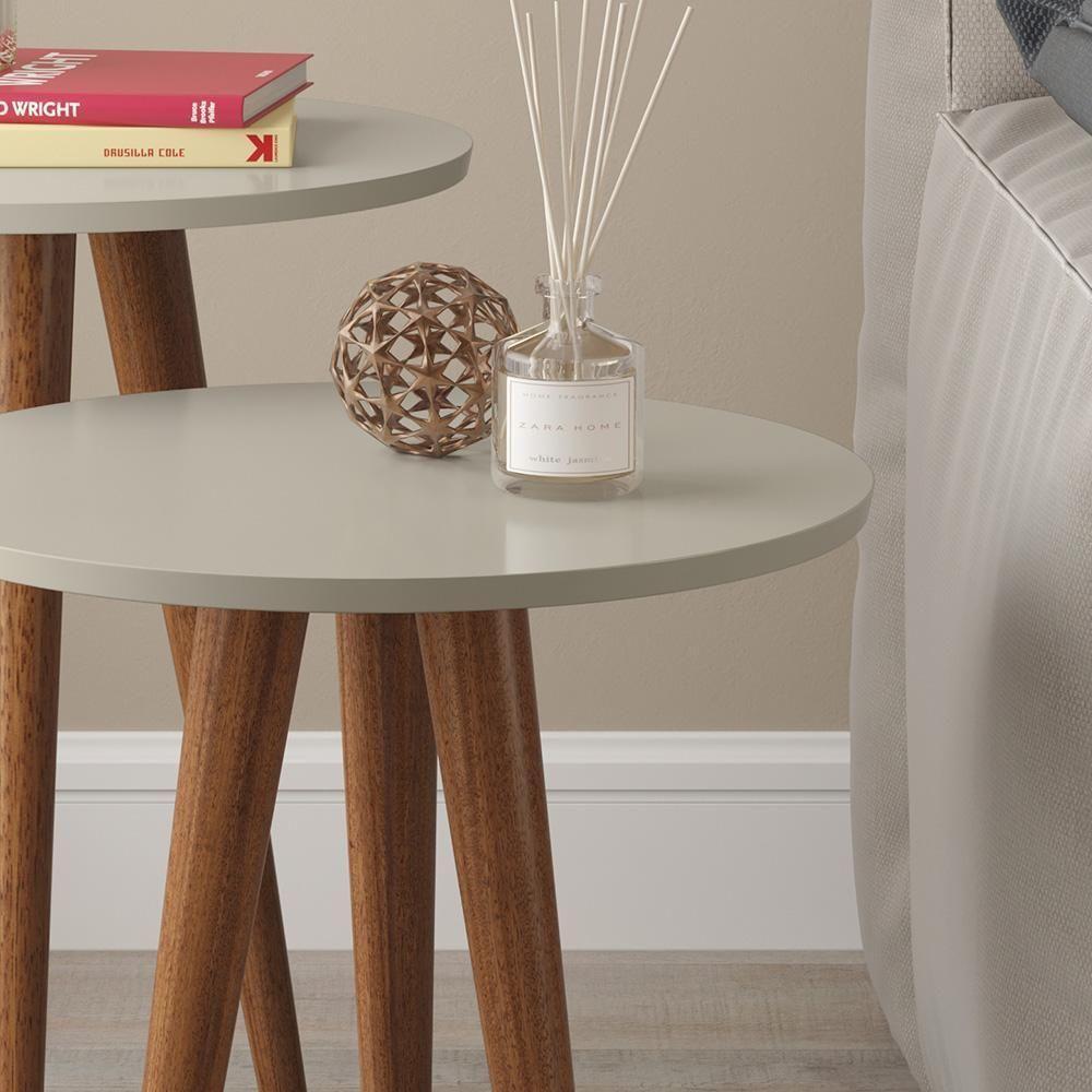 Conjunto 2 Mesas Apoio E Lateral Slim Patrimar Off White - 2