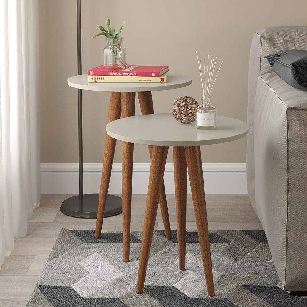 Conjunto 2 Mesas Apoio E Lateral Slim Patrimar Off White - 5