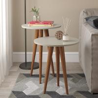 Conjunto 2 Mesas Apoio E Lateral Slim Patrimar Off White - 5