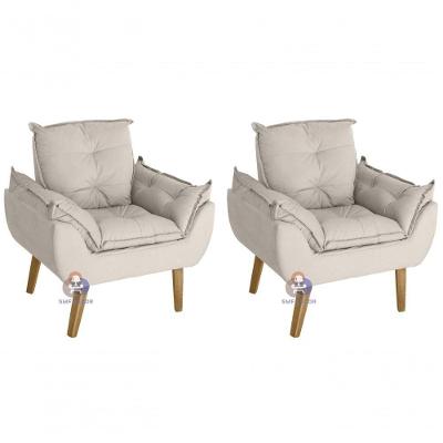 Kit 2 Poltronas Opala Decorativa Suede Veludo Light Bege SMF Decor