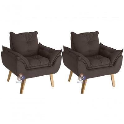 Kit 02 Poltrona Decorativa Opala Marrom SMF Decor