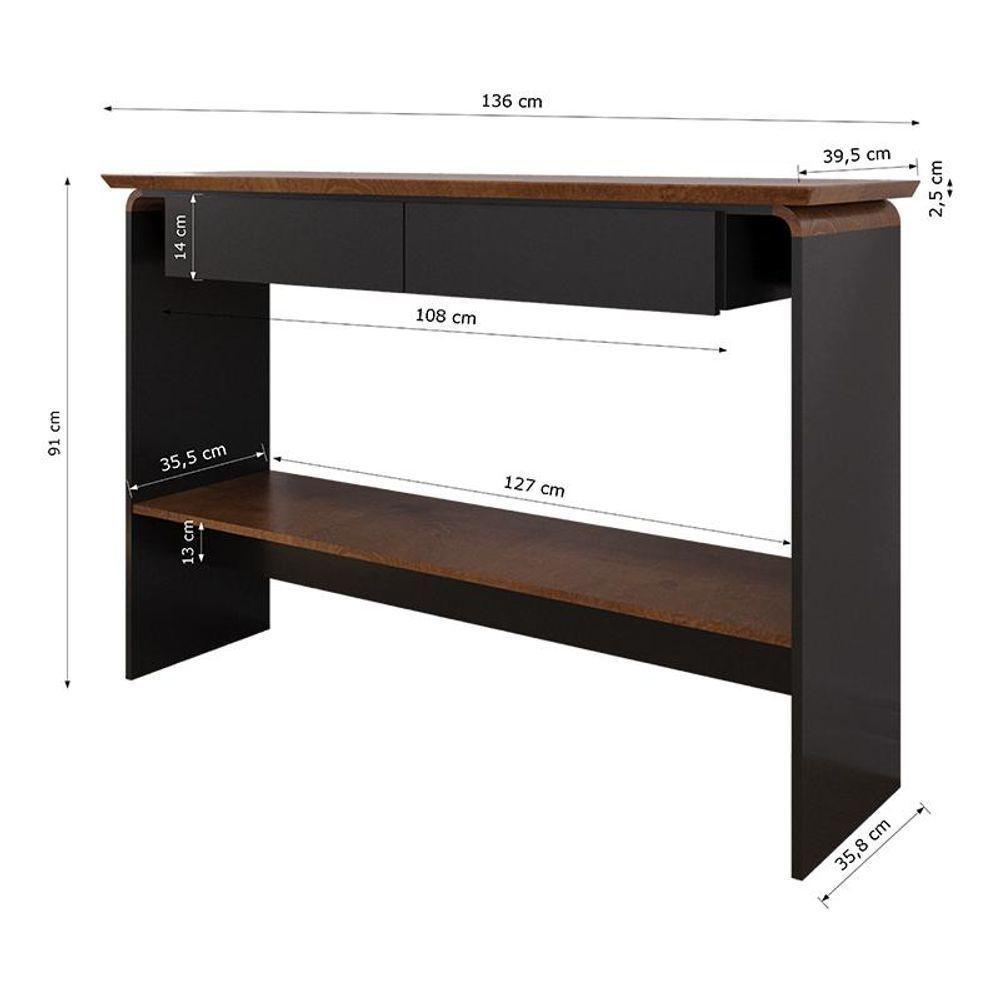 Aparador Buffet Charles Com 2 Gavetas 136 Cm Preto Fosco/naturale Preto Fosco/naturale - 2