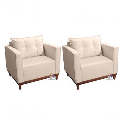 Kit 02 Poltrona Decorativas Ultraconfortavél Marcelus Pés Em Madeira - Bege