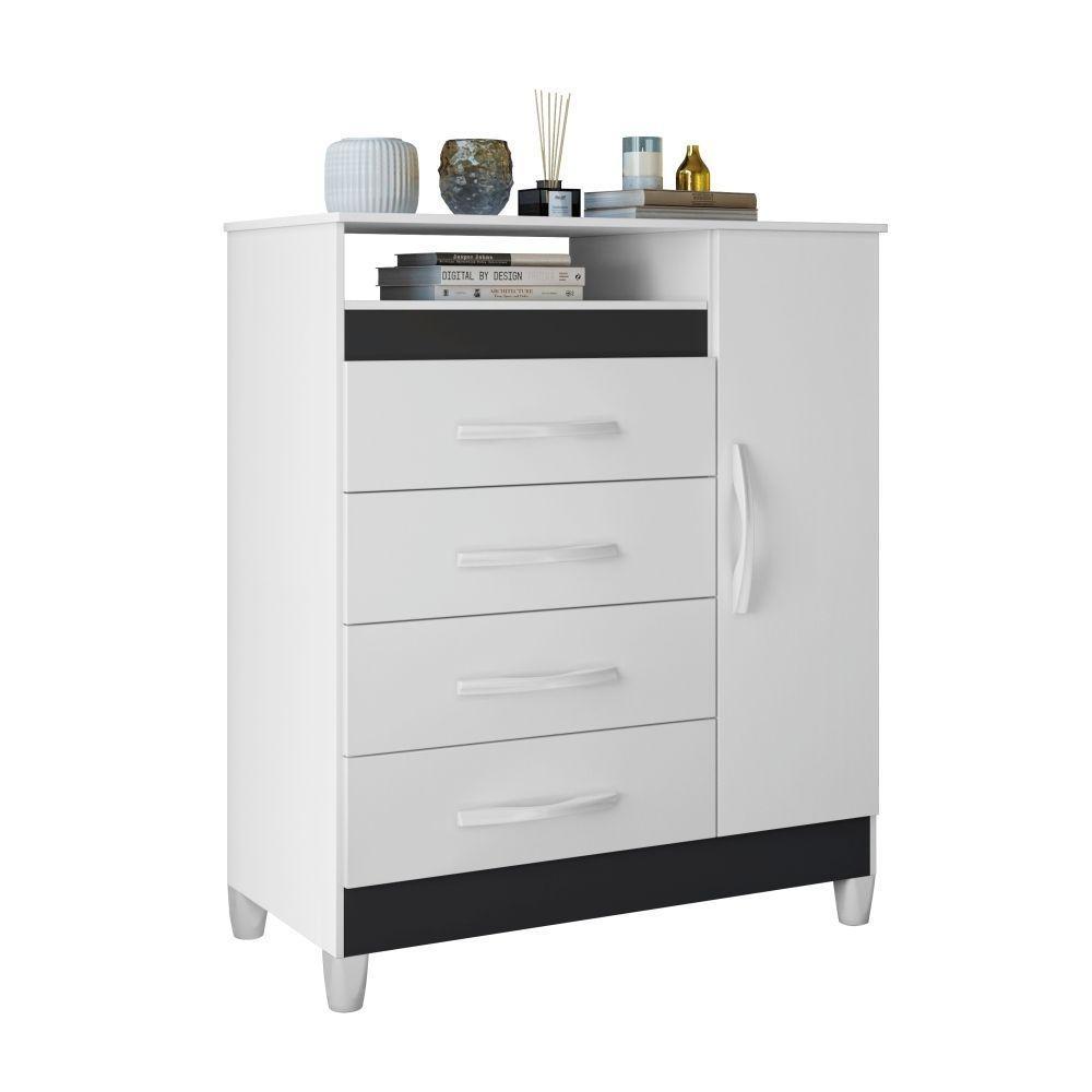 Cômoda Reyna Branco/Titanium Azul Rosa 4 Gavetas - 6