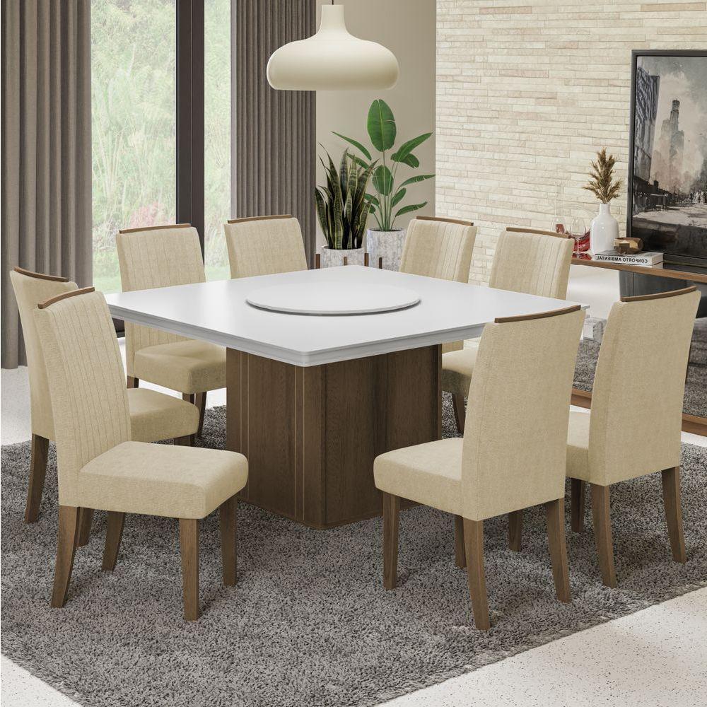 Conjunto De Mesa Sala De Jantar Com Tampo Giratório Amesterdã 1,36m 8 Cadeiras Grécia Cedro / Off White / Bege - 2