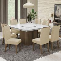 Conjunto De Mesa Sala De Jantar Com Tampo Giratório Amesterdã 1,36m 8 Cadeiras Grécia Cedro / Off White / Bege - 2