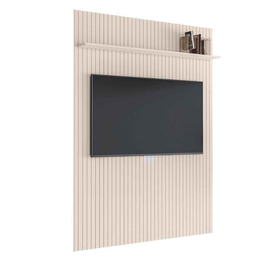 Painel Para Tv Até 55 Polegadas Ripado Com Prateleira Arbo 1,35x2,40m Off White Edn Off White - 1