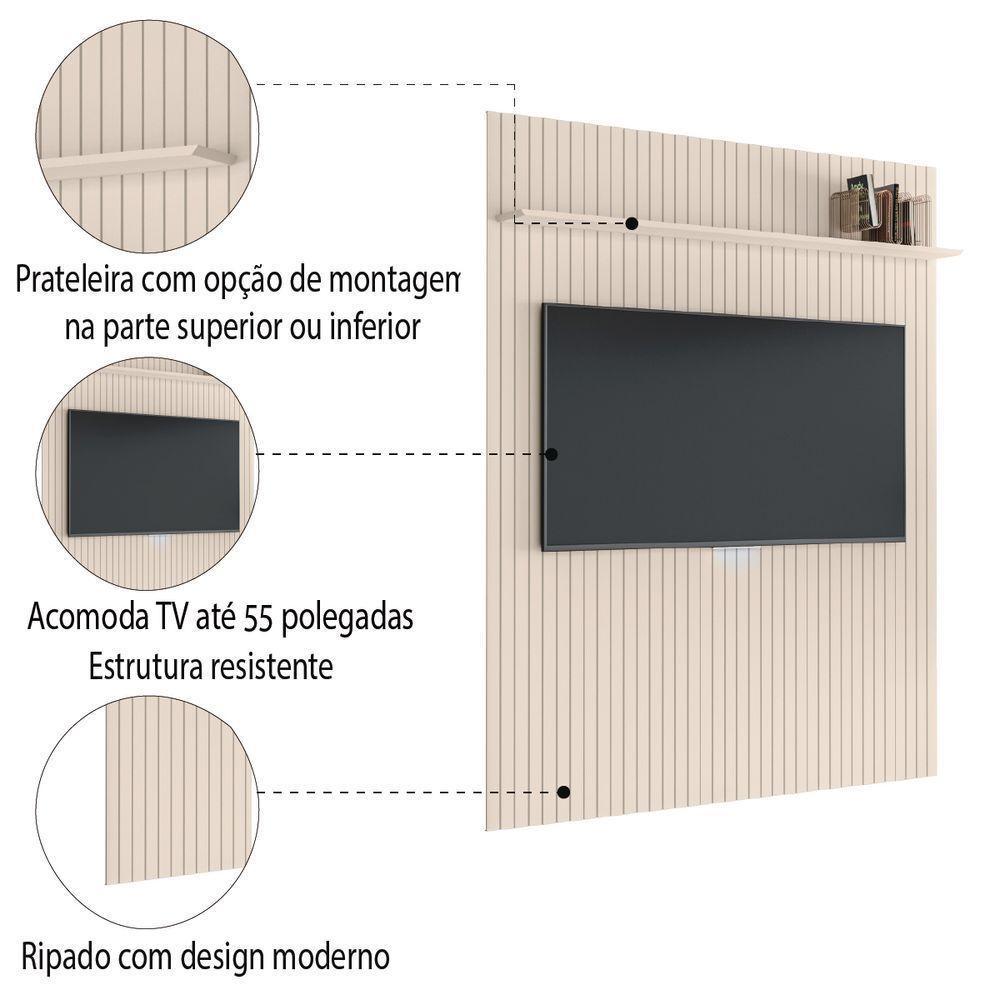 Painel Para Tv Até 55 Polegadas Ripado Com Prateleira Arbo 1,35x2,40m Off White Edn Off White - 3