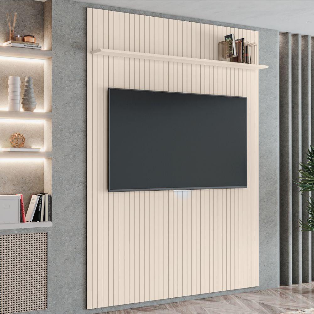 Painel Para Tv Até 55 Polegadas Ripado Com Prateleira Arbo 1,35x2,40m Off White Edn Off White - 4