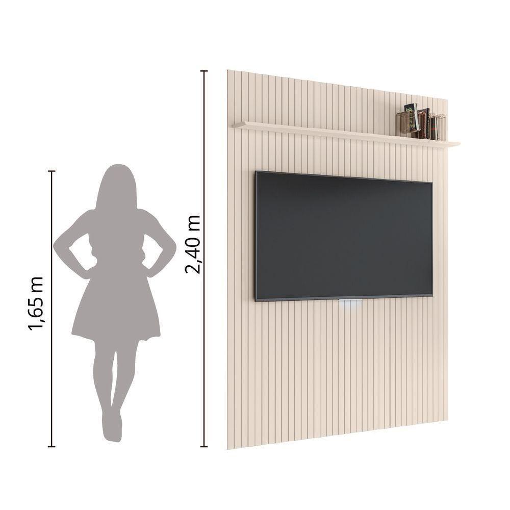 Painel Para Tv Até 55 Polegadas Ripado Com Prateleira Arbo 1,35x2,40m Off White Edn Off White - 5