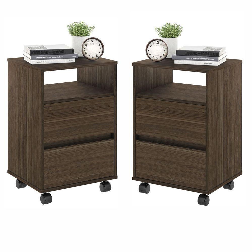 Conjunto Mesa De Cabeceira Com Rodízios Nadi Marrom - 1