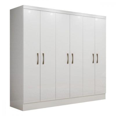 Guarda Roupa Casal Paris 6 Portas Bater Branco Brilho MDP Maxel Móveis
