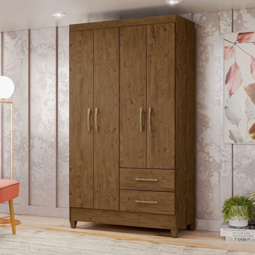 Guarda Roupa Solteiro 4 Portas E 2 Gavetas Chile Castanho - 2
