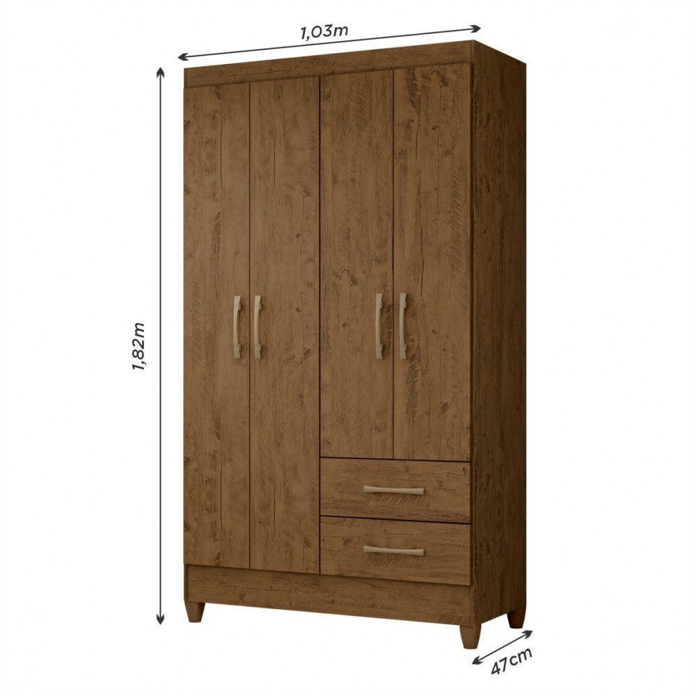 Guarda Roupa Solteiro 4 Portas E 2 Gavetas Chile Castanho - 4
