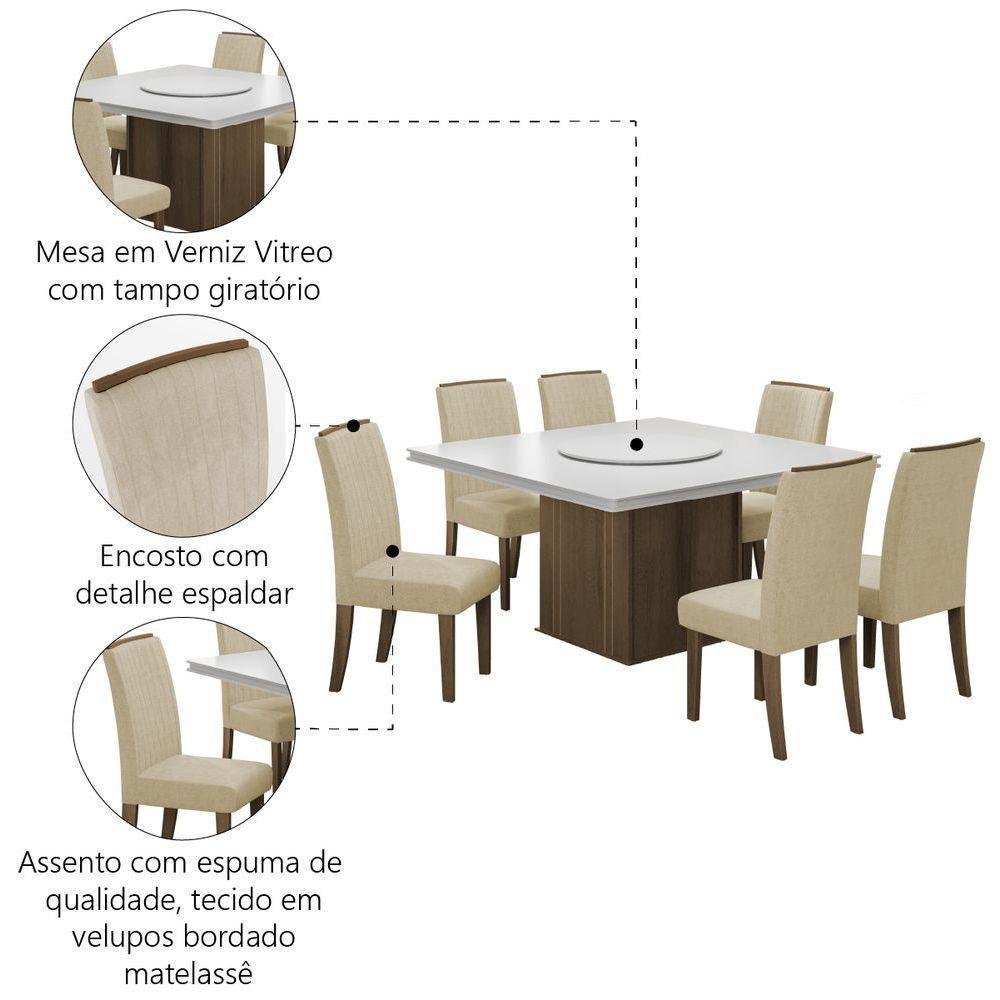 Conjunto De Mesa Sala De Jantar Com Tampo Giratório Amesterdã 1,36m 6 Cadeiras Grécia Cedro/Off White/Bege - 3