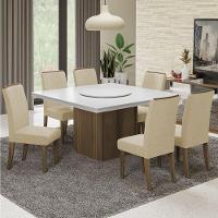 Conjunto De Mesa Sala De Jantar Com Tampo Giratório Amesterdã 1,36m 6 Cadeiras Grécia Cedro/Off White/Bege - 2