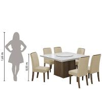 Conjunto De Mesa Sala De Jantar Com Tampo Giratório Amesterdã 1,36m 6 Cadeiras Grécia Cedro/Off White/Bege